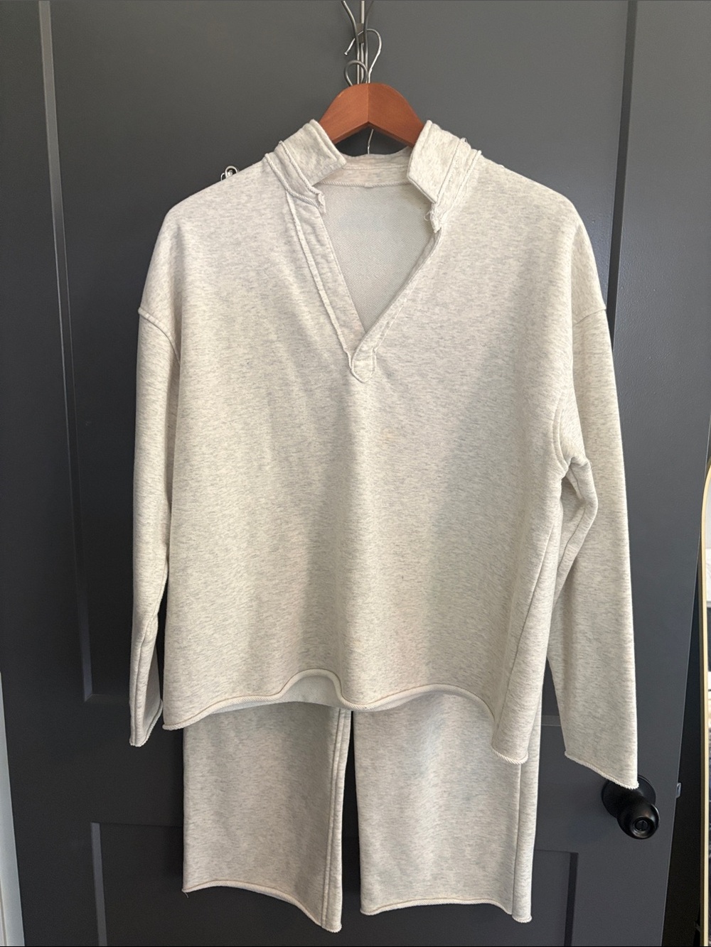 Light Gray 2pc V-Neck Pullover Terry Set